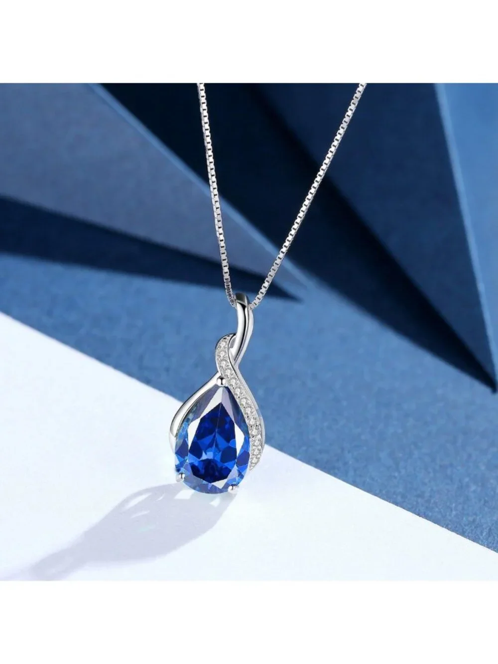 Elegant Sterling Silver Pear Cut Pendant Necklace | Simulated Ruby, Sapphire